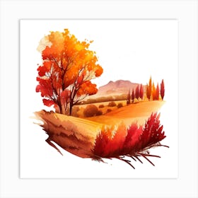 Watercolor Autumn Landscape 57 Art Print