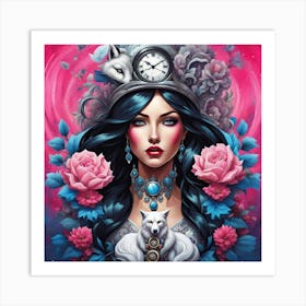 Wolf And Roses Art Print