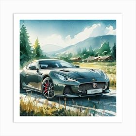 Sports car in nature in Ghibli style Art Print