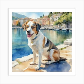 Painting Of A Dog In Isola Bella Italy In The Style Of 2 Art Print