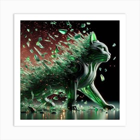 Cat from green glass 3 Art Print