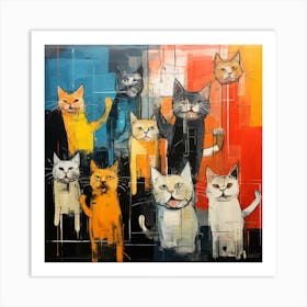 Cat families, attractive watercolors Art Print