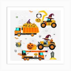 Kids Kids Construction Vehicle Halloween Crane Truck Pumpkin Boys Art Print