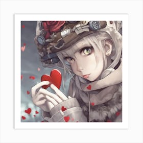 Anime Girl Holding A Heart Art Print