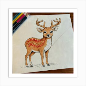 Deer Coloring Page 4 Art Print