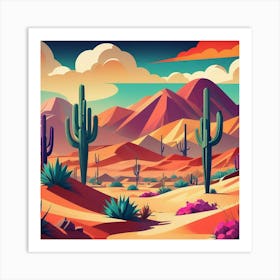 Cactus Desert Landscape 1 Art Print