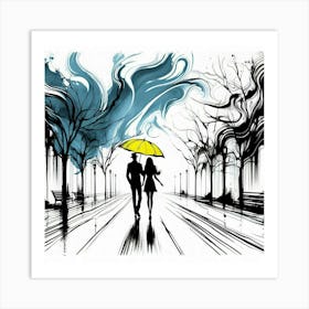 Silhouette of a woman and a man 2 Art Print