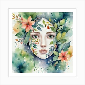 Watercolor Of A Woman With Flowers 2 Art Print