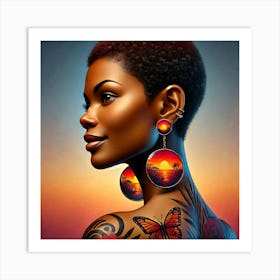 Butterfly Tattooed Confident Black Woman Art Print