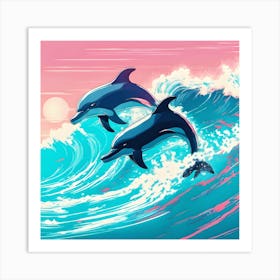 Dolphins In The Waves Art Print