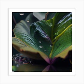 Water Droplets On A Leaf Art Print