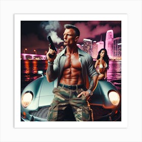 Daniel Craig as James as Bond in Stylish Commando Mode in Miami Art Print