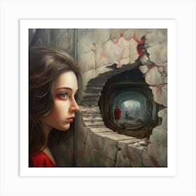 Girl In A Hole Art Print