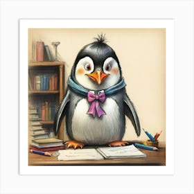 Penguin At School Art Print