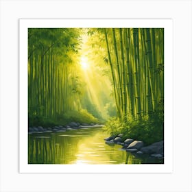 A Stream In A Bamboo Forest At Sun Rise Square Composition 424 Art Print