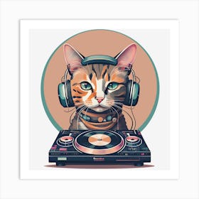 Portrait Of Cute Cat Dj Generated By Ai Art Print