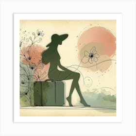 Girl Sitting On A Suitcase Art Print