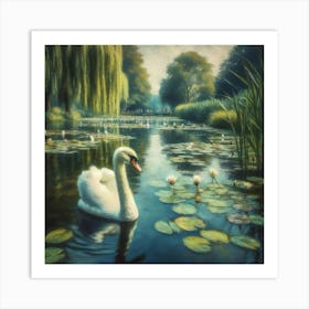 Swan In Pond 1 Art Print