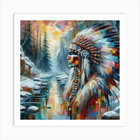 Native American Indian Male By The Stream Abstract 4 Art Print