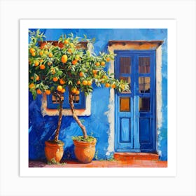 Orange Tree And Blue Door Art Print