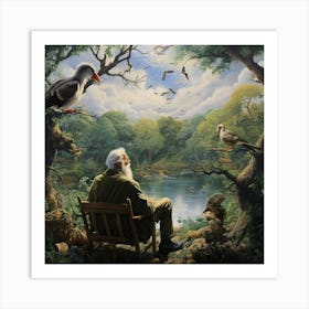 Old Man looking at river and thinking about the short of life Art Print