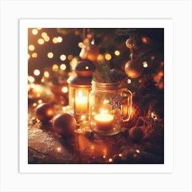 Christmas Lights And Candles Art Print