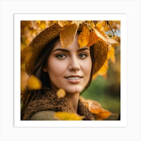 Portrait Of A Young Woman In Autumn 1 Art Print