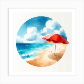 Watercolor Umbrella: A Relaxing and Elegant Art Print of a Beach Scene Art Print