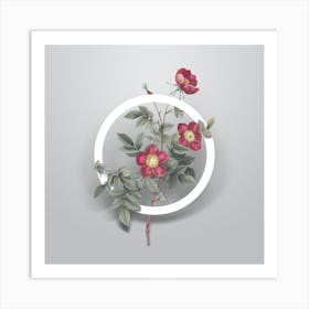 Vintage Alpine Rose Minimalist Floral Geometric Circle on Soft Gray n.0129 Art Print