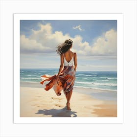 Woman Walking In The Beach Painting Art Print 3 Art Print