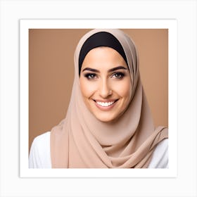 A Closeup Photo Portrait Of A Beautiful Young Arab Muslim Model Woman Wearing Hijab Headscarf And Smiling 1 Art Print