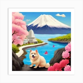 Dog In Front Of Mt Fuji Art Print