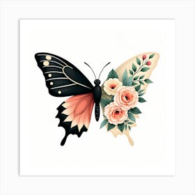 Butterfly With Roses Art Print