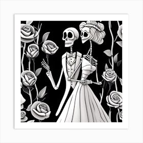 Day Of The Dead Skeleton Bride And Groom minimalistic Art Print