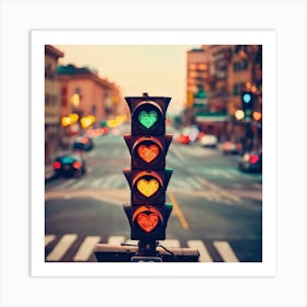 Close Up Of A Traffic Light With Heart Shaped Ligh (4) Art Print