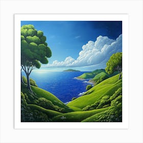 Daylight Seaside Landascape Island At The Horizon - NuvolaFelice  Art Print