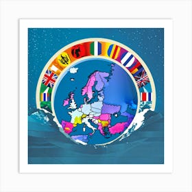 A Digitally Rendered Image Featuring A Circle Encompassing The Continent Of Europe With Each Europe (4) Art Print