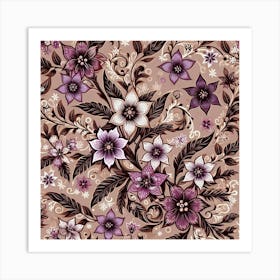 Batik, Purple And Pink Floral Pattern  Art Print