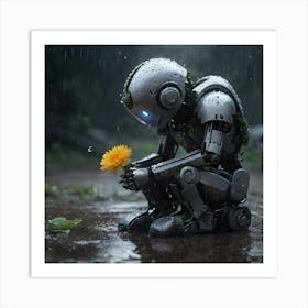 Robot In The Rain Art Print