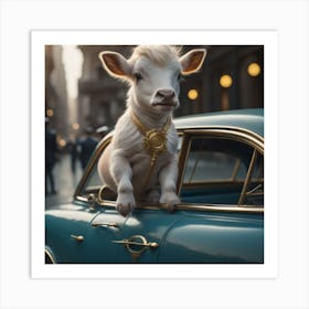 Cow In A Car Art Print