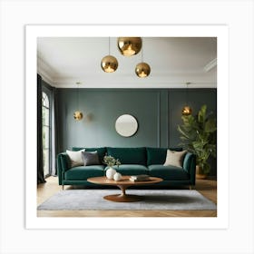 Living Room With Green Velvet Sofa Art Print