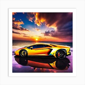 Sunset With A Lamborghini Art Print