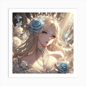 Anime Girl With Flowers 1 Art Print