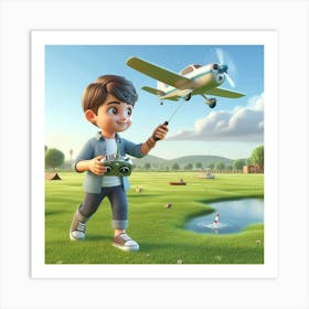 Boy Playing With A Plane Art Print