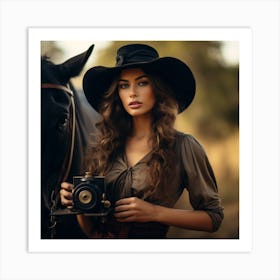 Beautiful Woman With A Camera Art Print