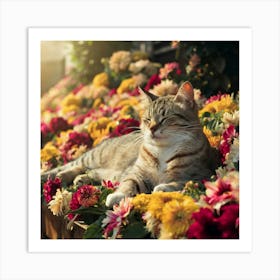 Cat In Flower Bed Art Print