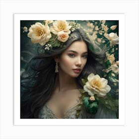 Asian Girl With Flowers 6 Art Print