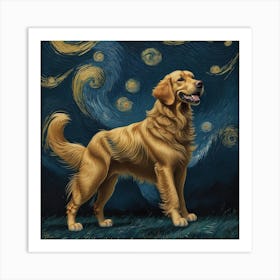 Golden Retriever Starry Night Art Print