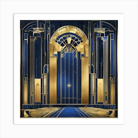 Art Deco Illustrations Blue Gold (2) Art Print