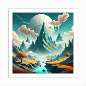 Landscape With Mountains And Clouds Art Print